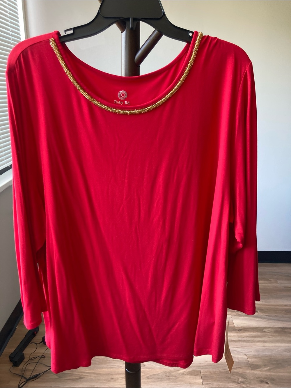 Ruby Rd red top gold beaded embellished neckline 2X - Picture 14 of 17